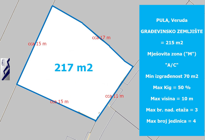 Građevinsko zemljište, Veruda Pula, 217 m2